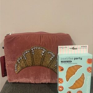 Croissant bundle- beaded makeup bag and eyepatches